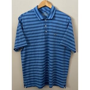 Vineyard Vines Polo Shirt Mens Large Blue Stripe Performance Short Sleeve Golf